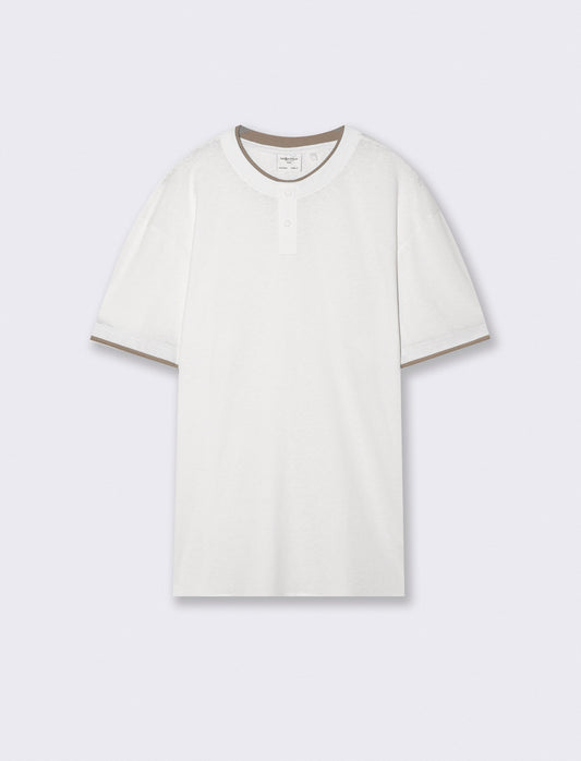 T-shirt Serafino in misto cotone soft touch - Bianco