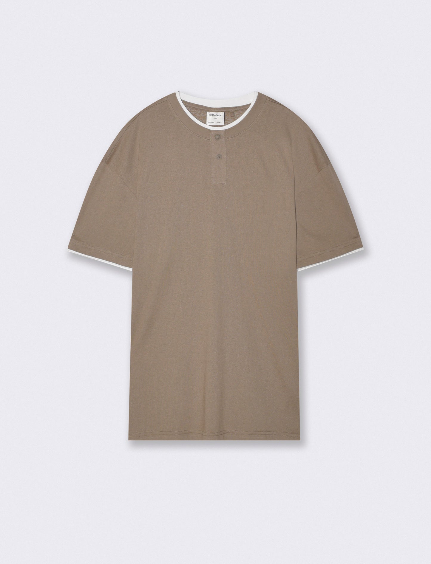 T-shirt Serafino in misto cotone soft touch - Verde kaki