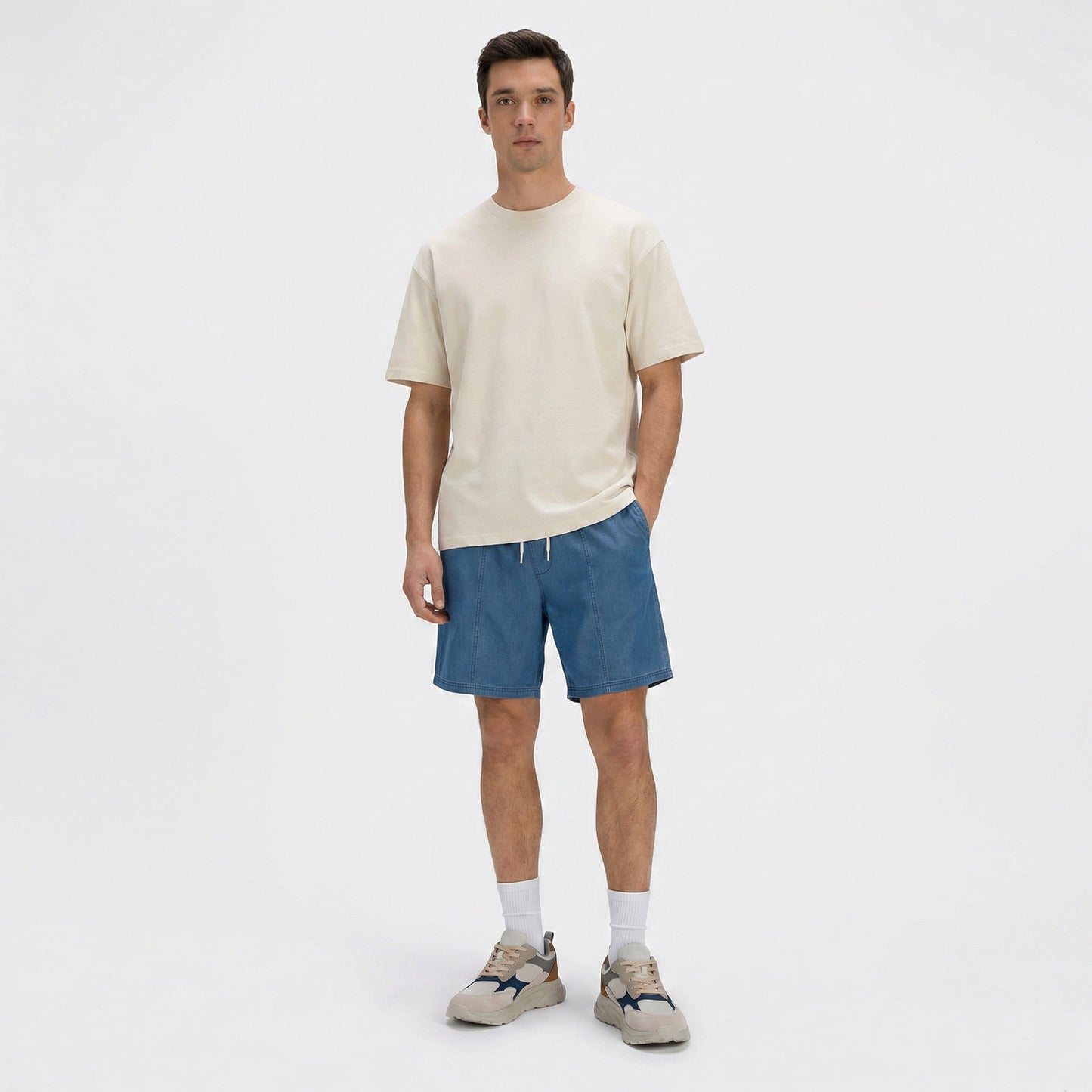 T-shirt girocollo jacquard regular fit - Bianco sporco
