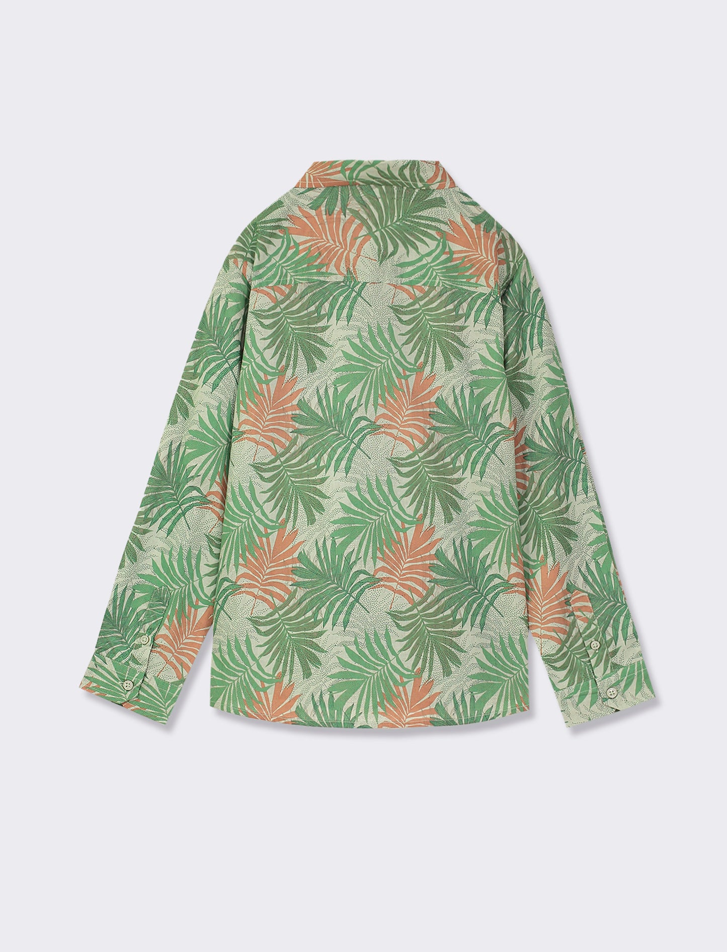 Cotton Voile Shirt with All Over Leaf Print - 2 Color Options - Green