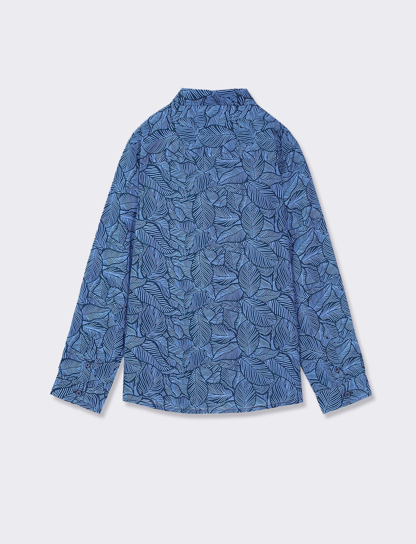 Cotton Voile Shirt with All Over Leaf Print - 2 Color Options - Blue