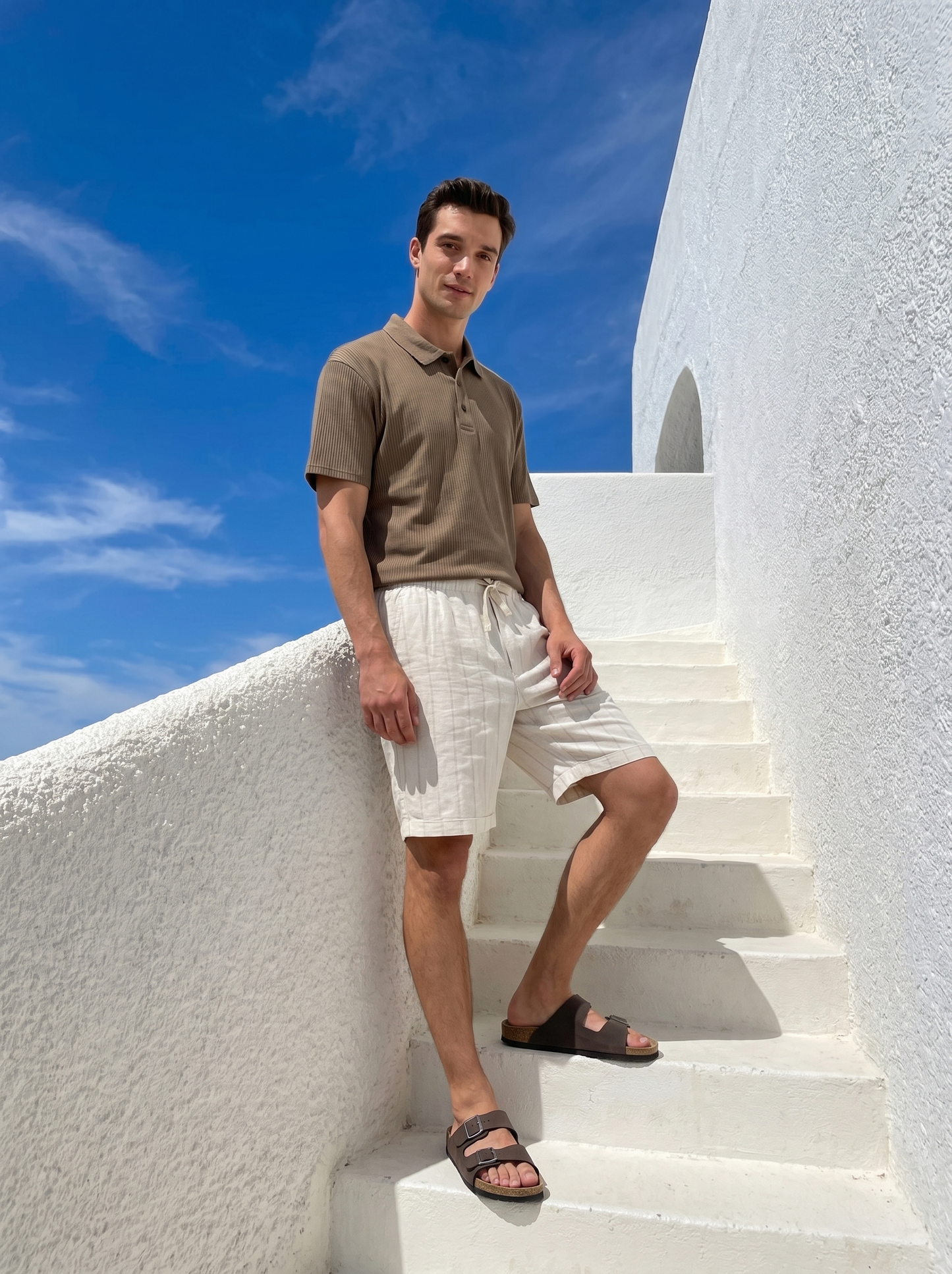 Polo Jacquard Effetto Riga Tono su Tono - Grigio fango