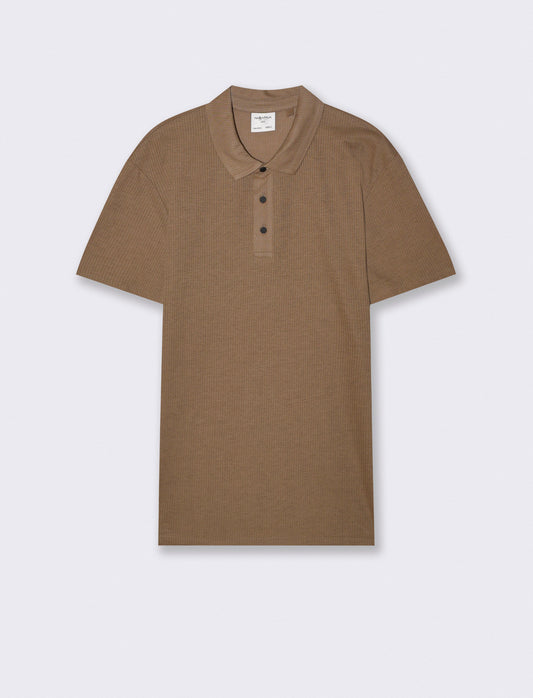 Polo Jacquard Effetto Riga Tono su Tono - Grigio fango