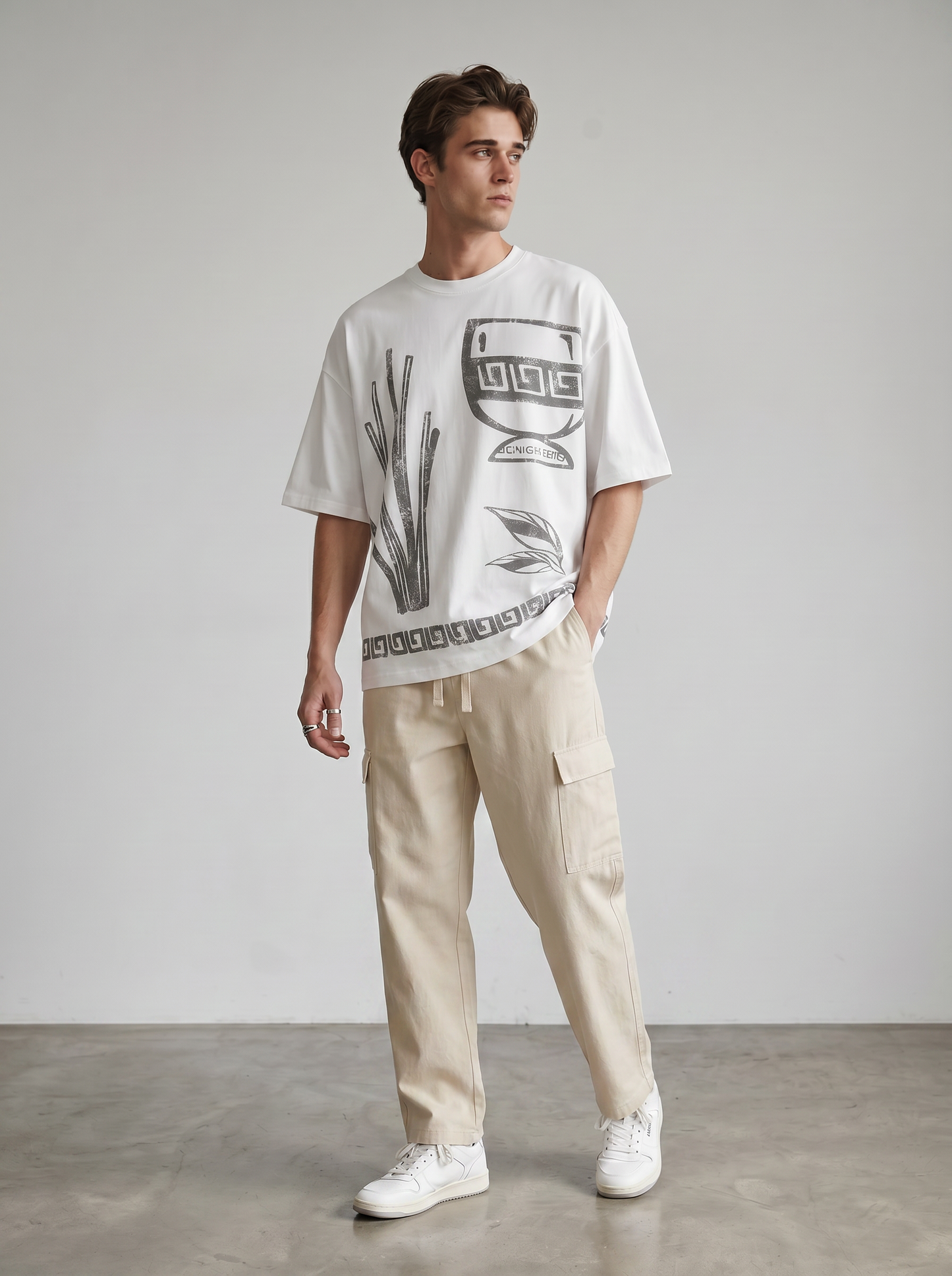 T-shirt girocollo in jersey stampato - Bianco