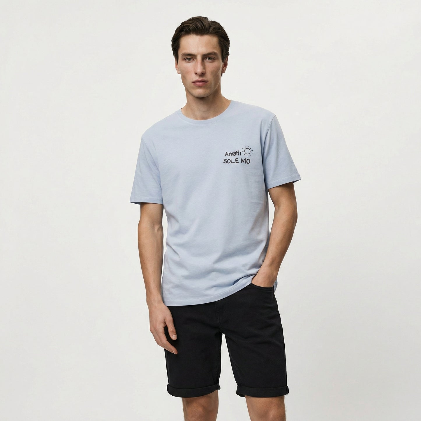 T-shirt girocollo con stampa spray effetto - Celeste polvere