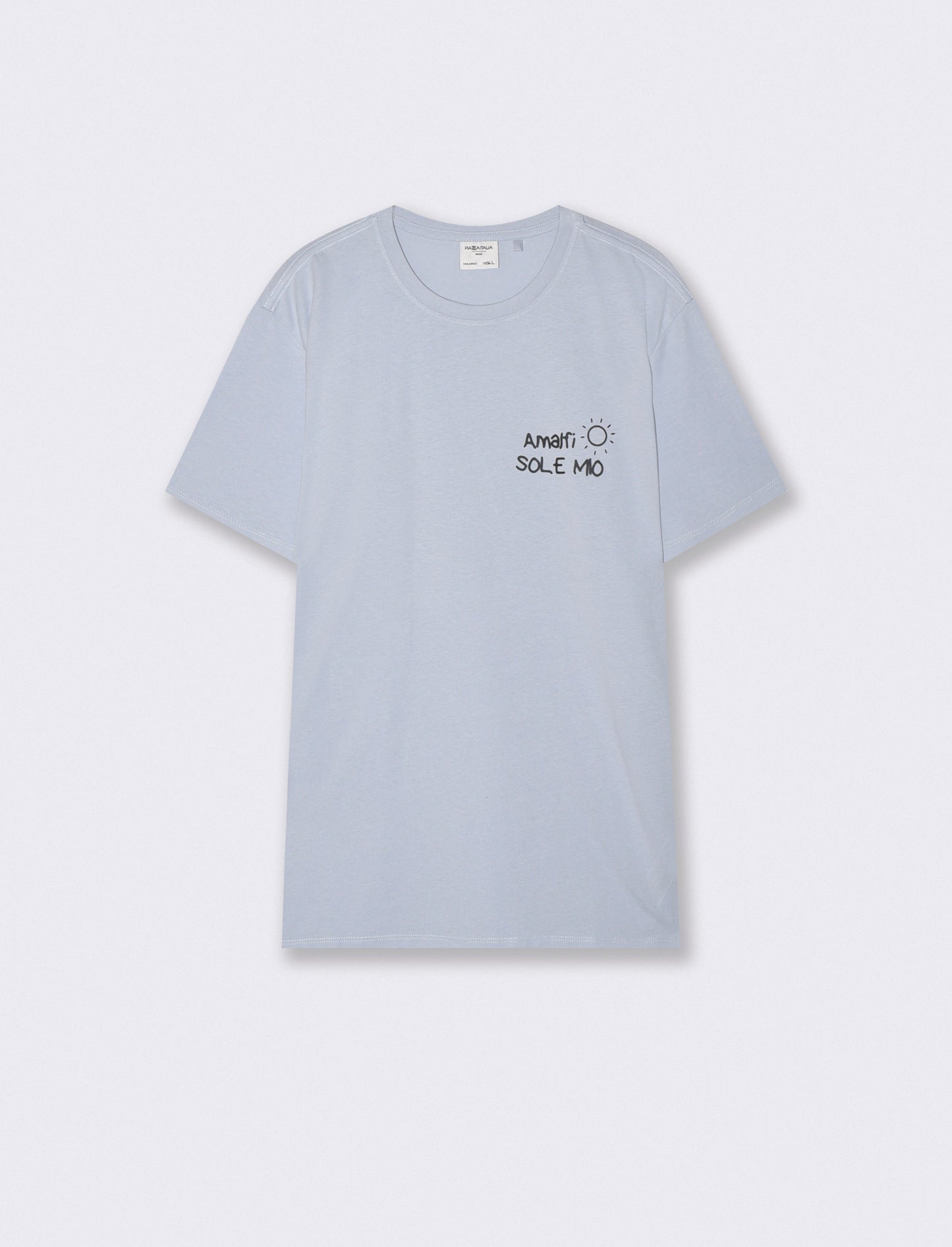T-shirt girocollo con stampa spray effetto - Celeste polvere