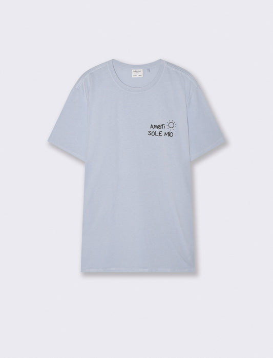 T-shirt girocollo con stampa spray effetto - Celeste polvere