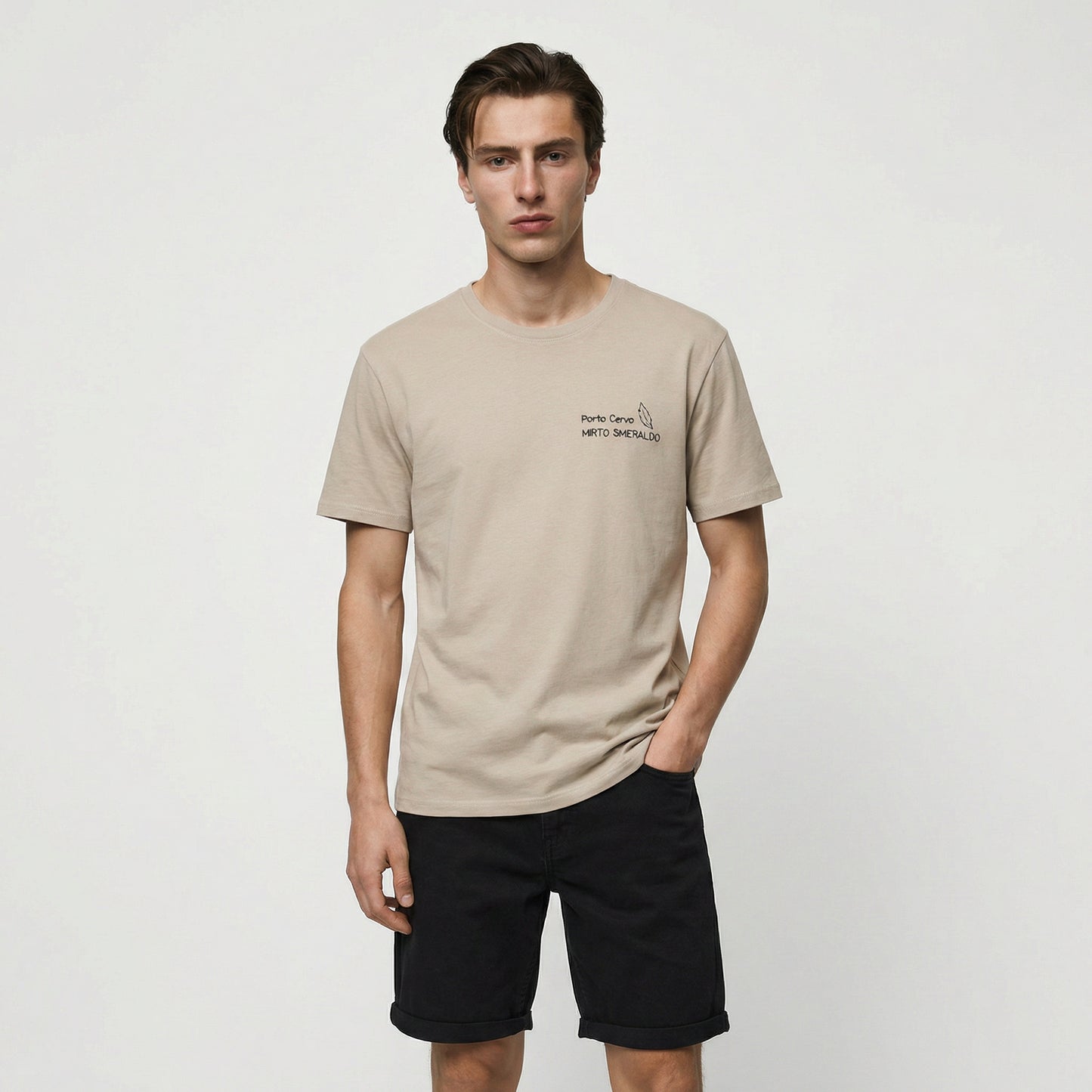 T-shirt girocollo con stampa spray effetto - Sabbia