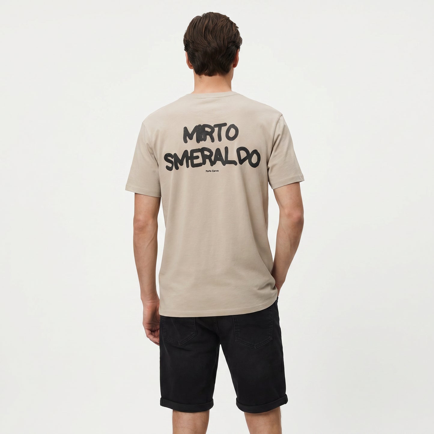 T-shirt girocollo con stampa spray effetto - Sabbia