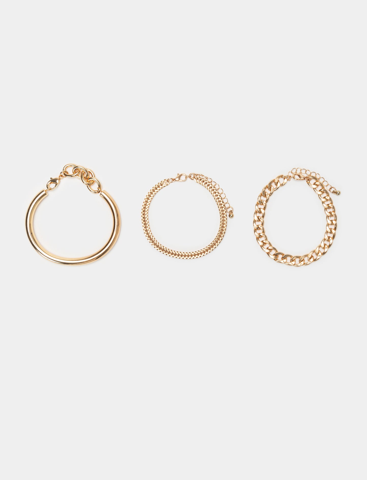 Set of 3 Women's Bracelets: Bangle and Chains - Gold