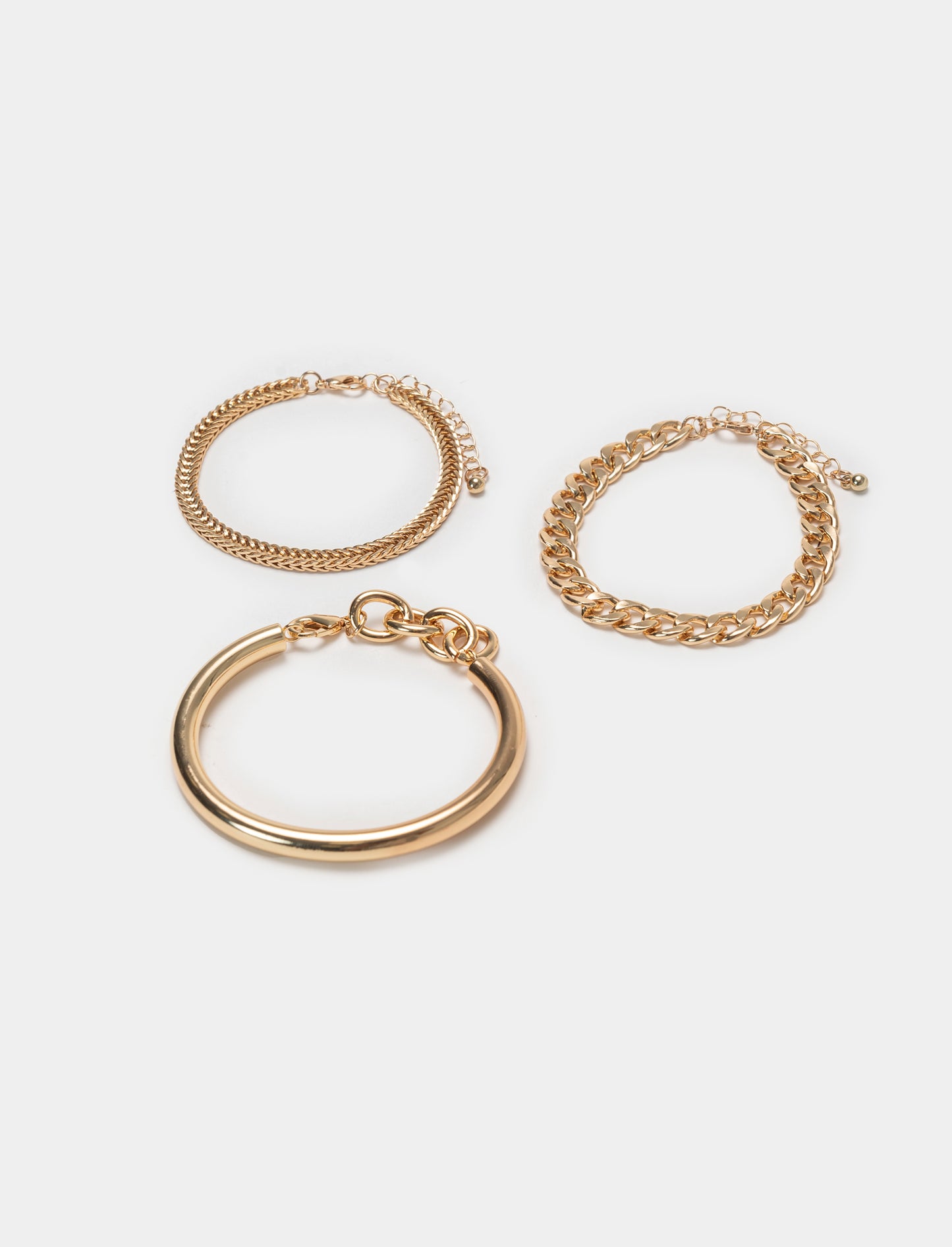 Set of 3 Women's Bracelets: Bangle and Chains - Gold