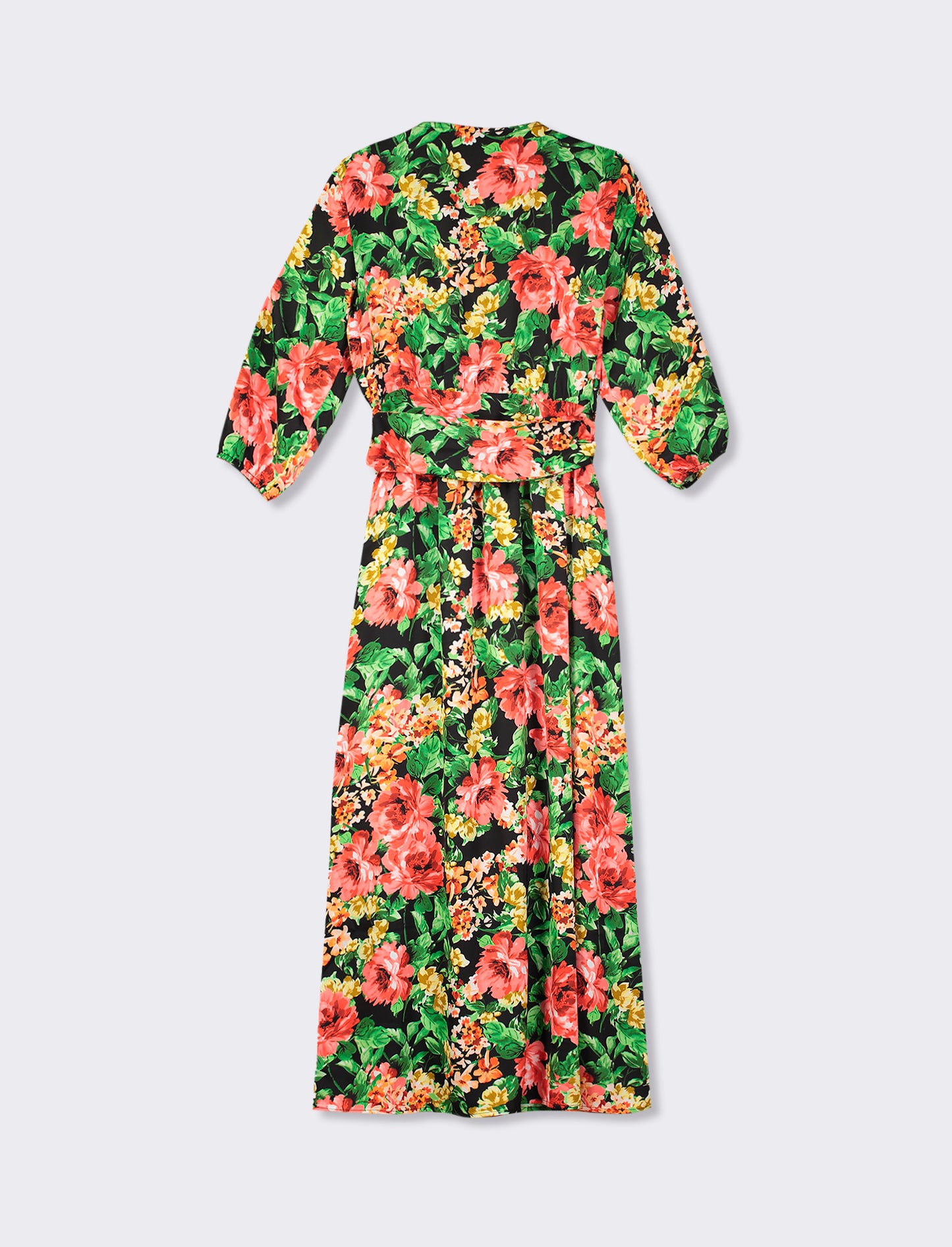 Kimono Sleeve Buttoned Dress - Floral and Plain Mix - 