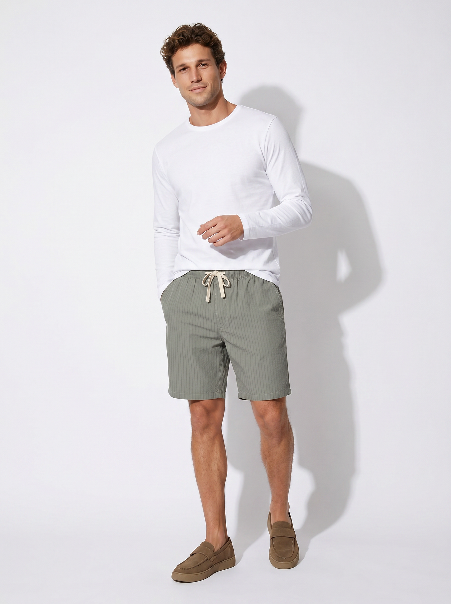 Bermuda Cotton Striped Effect Jogger - Green