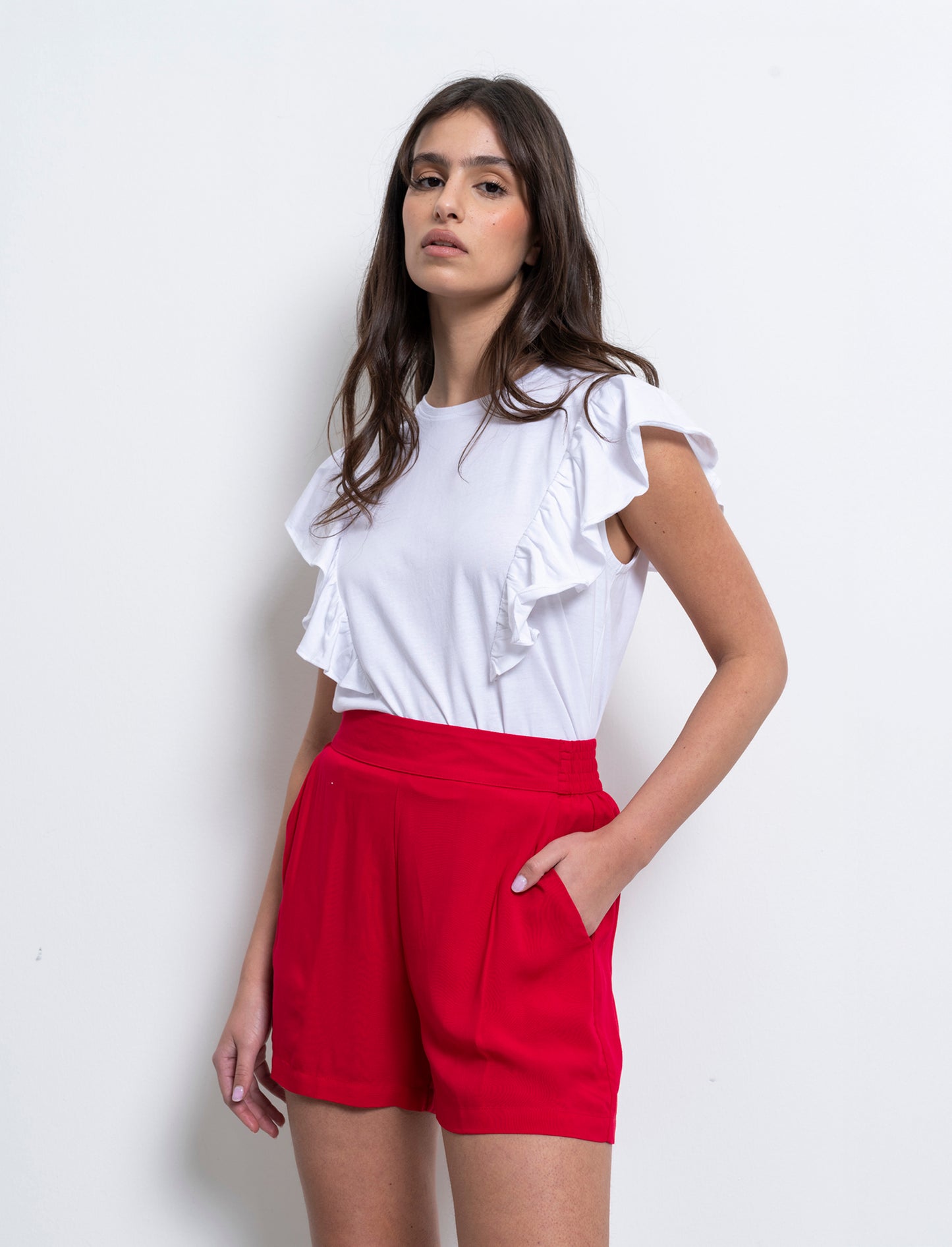 Short con elastico in vita da donna - Rosso scarlatto