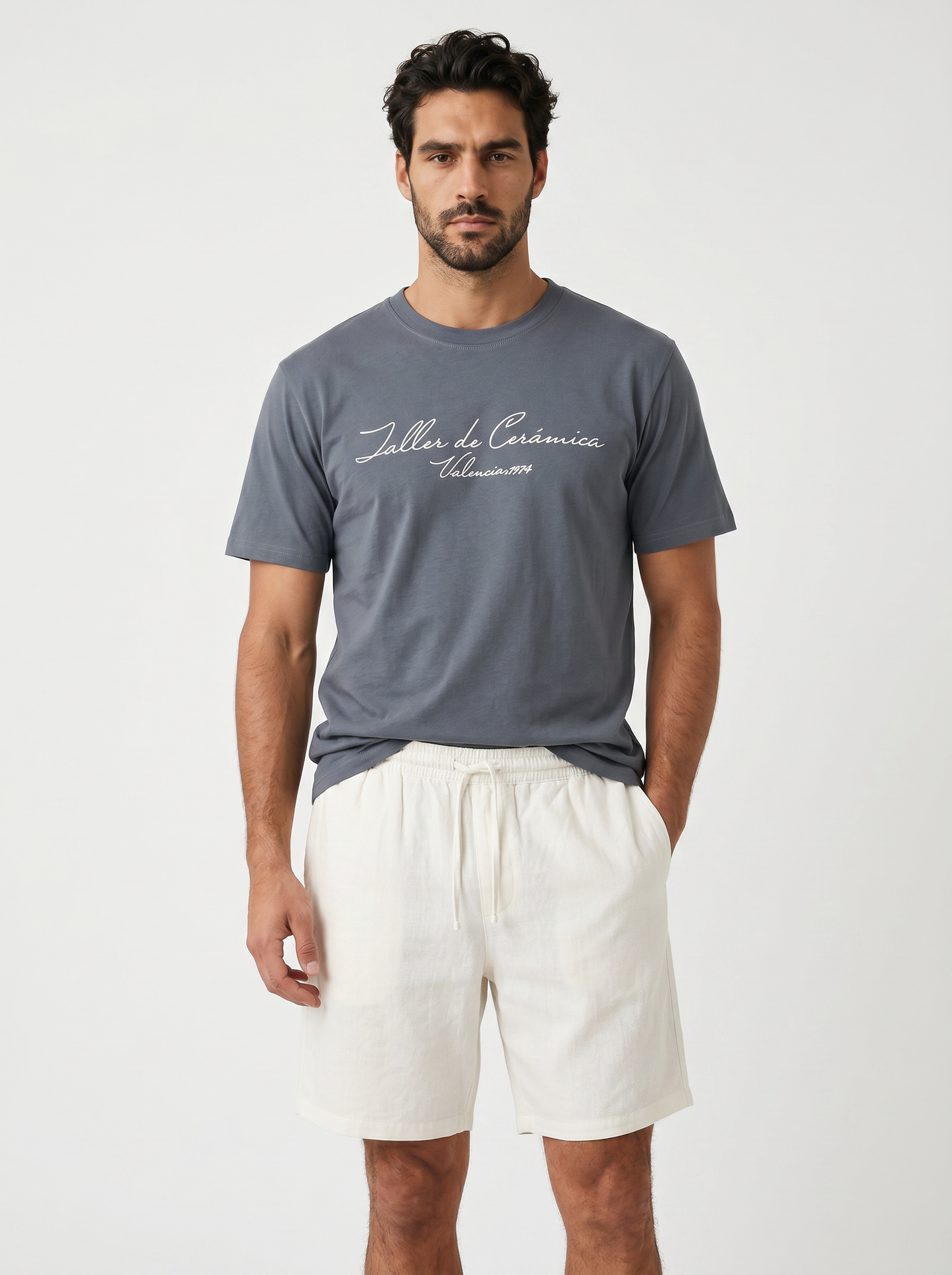 Bermuda Jogger Misto Cotone Jacquard - Bianco