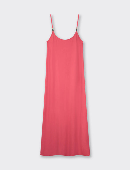 Ruched Top Flared Maxi Dress - Red