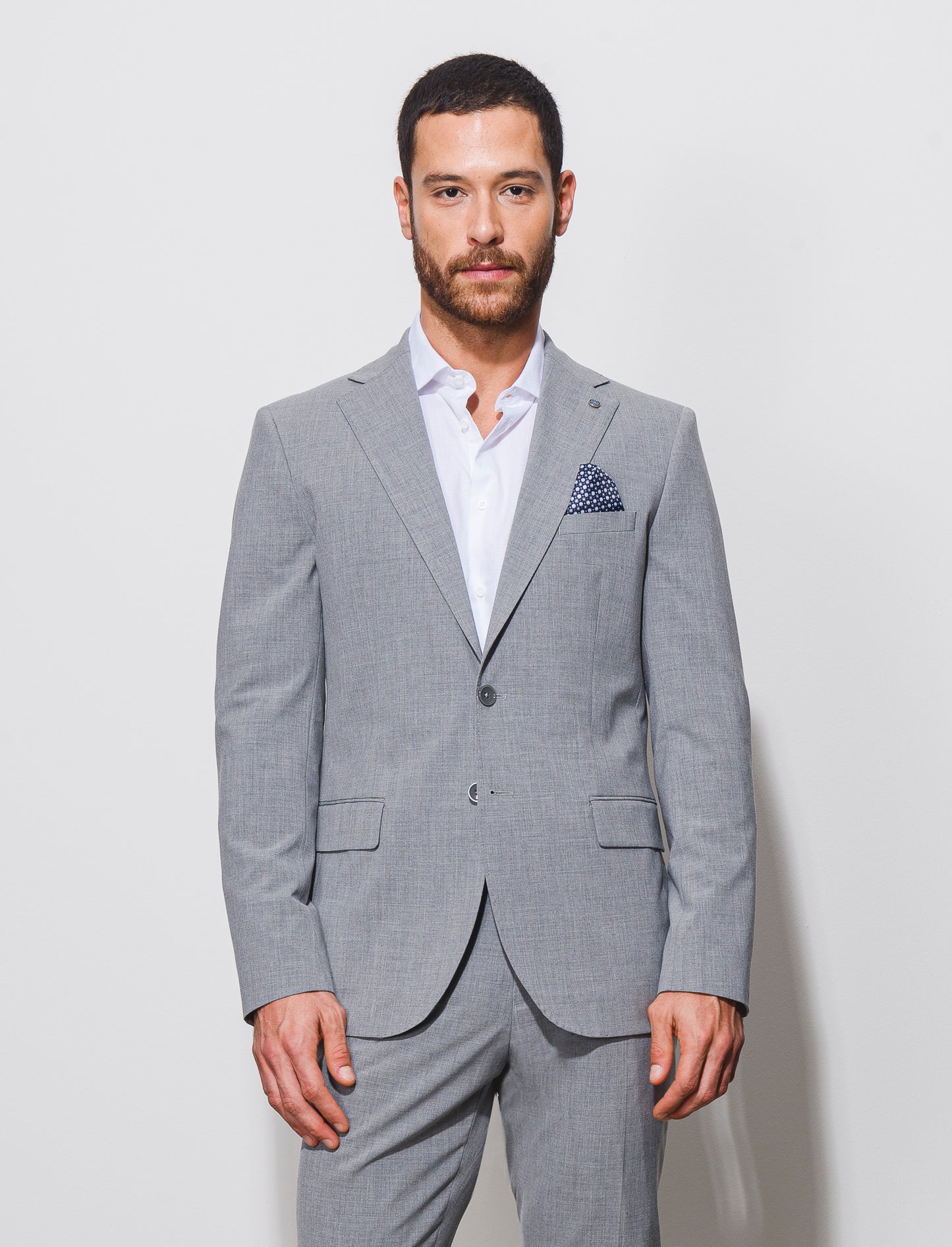 Formal Fit Classic Revers Collar Blazer with Cuff Button Detail - Grey