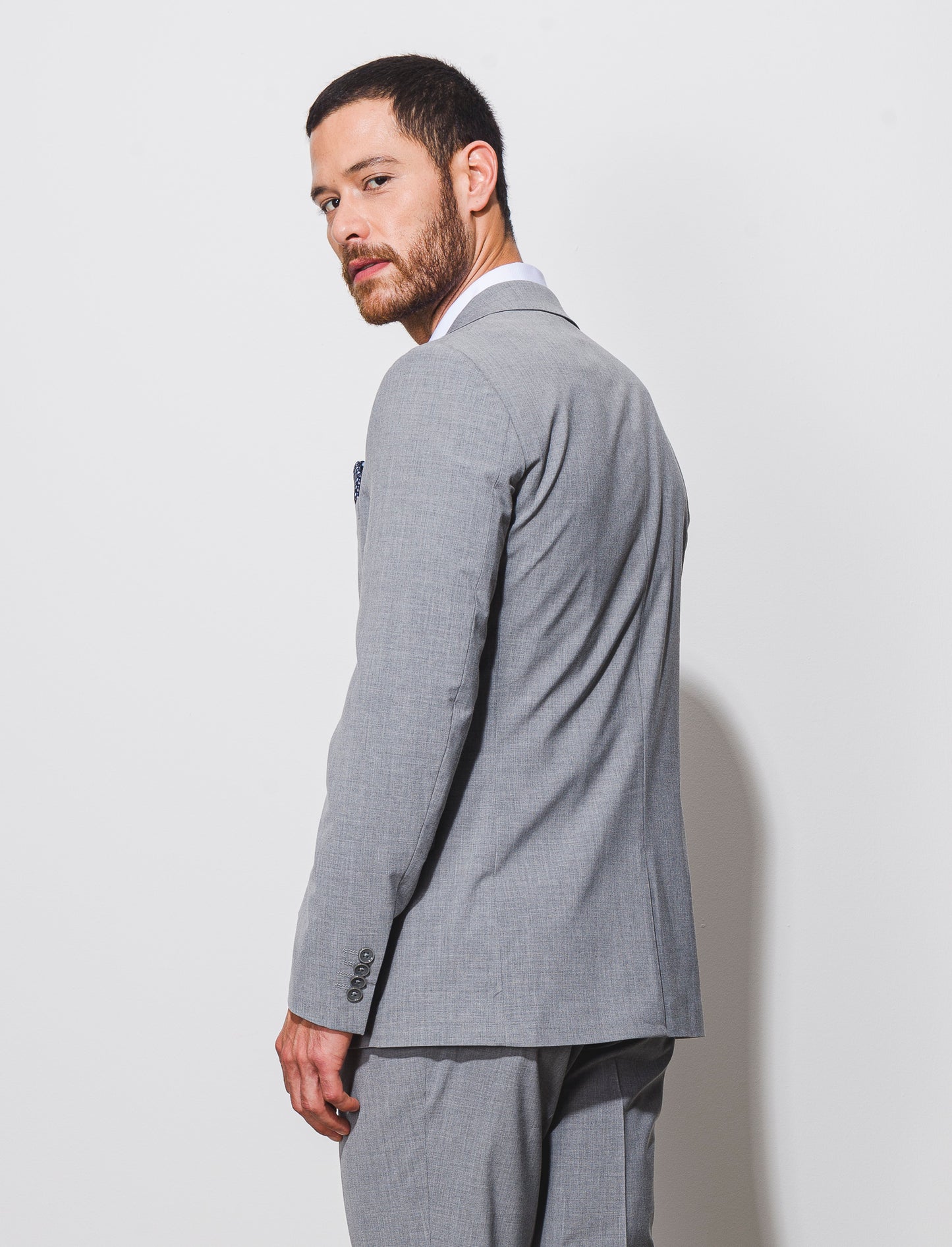 Formal Fit Classic Revers Collar Blazer with Cuff Button Detail - Grey