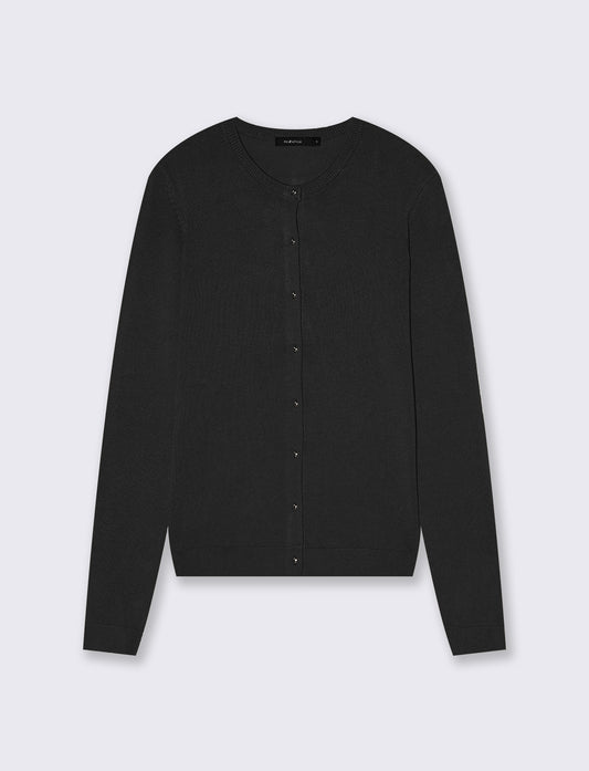 Cardigan basico girocollo con bottoni - Nero