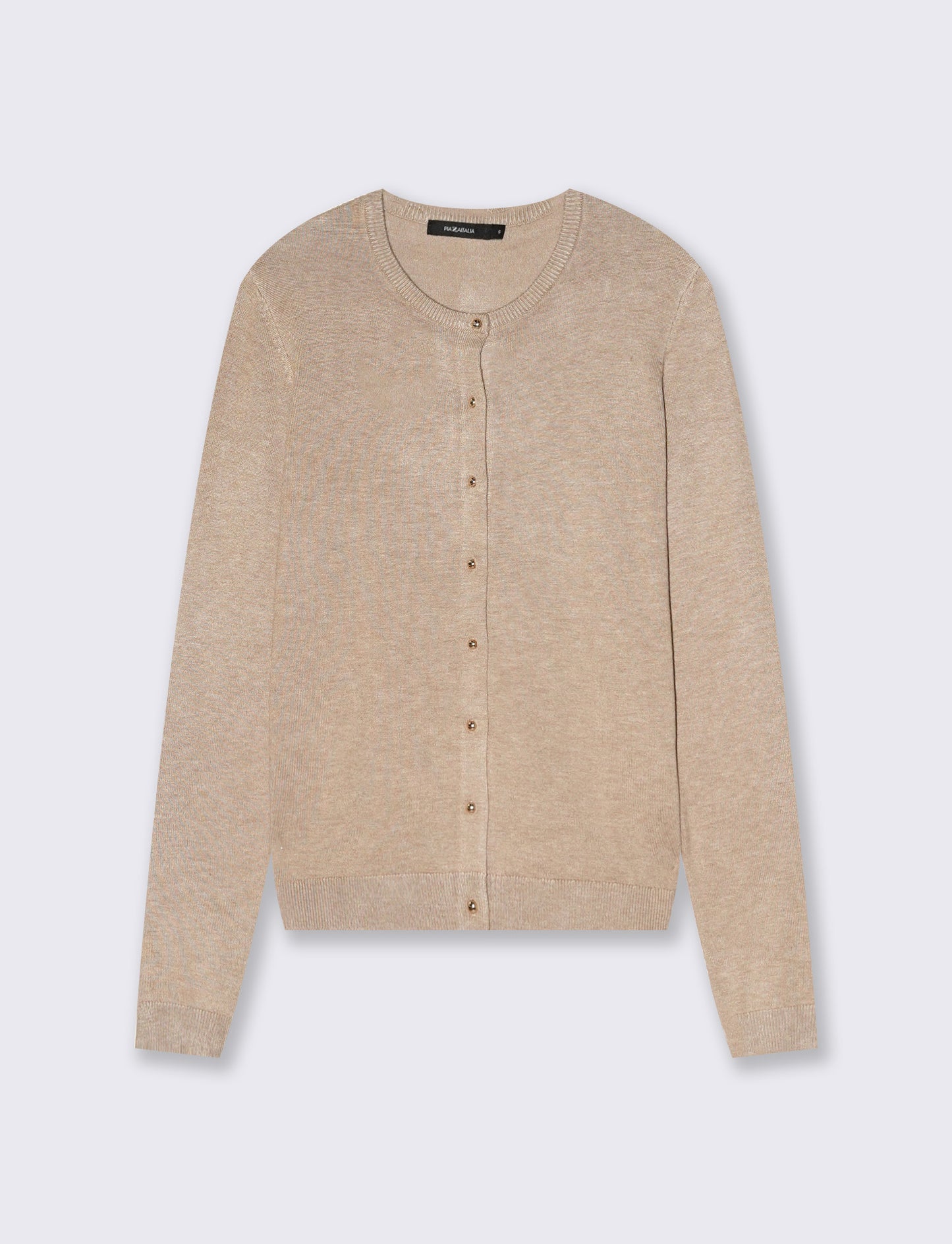 Cardigan basico girocollo con bottoni - Beige grano