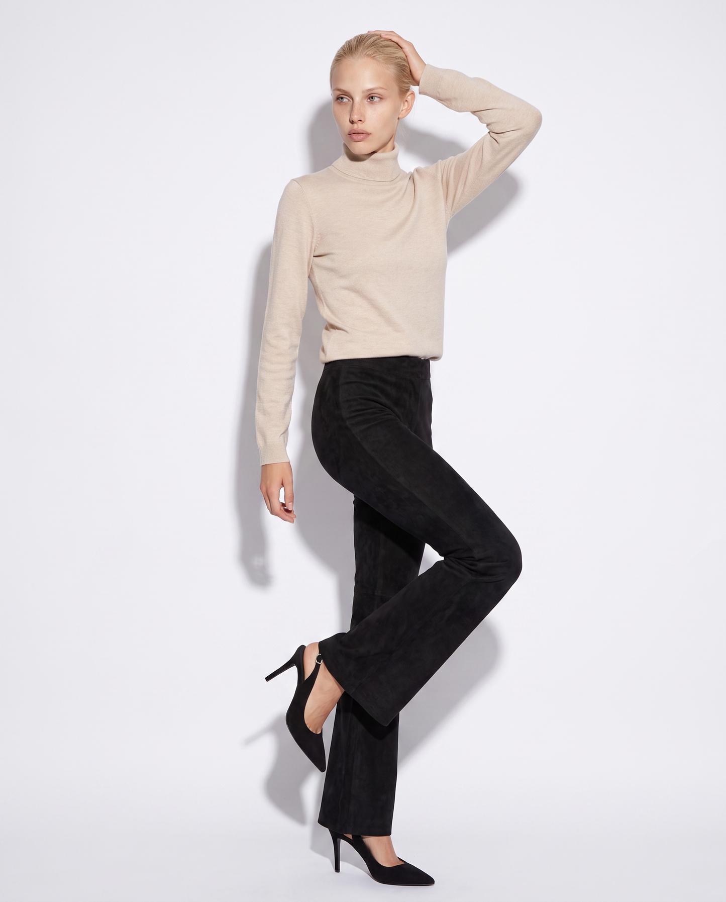 Basic Slim Fit High Neck Pullover - Beige