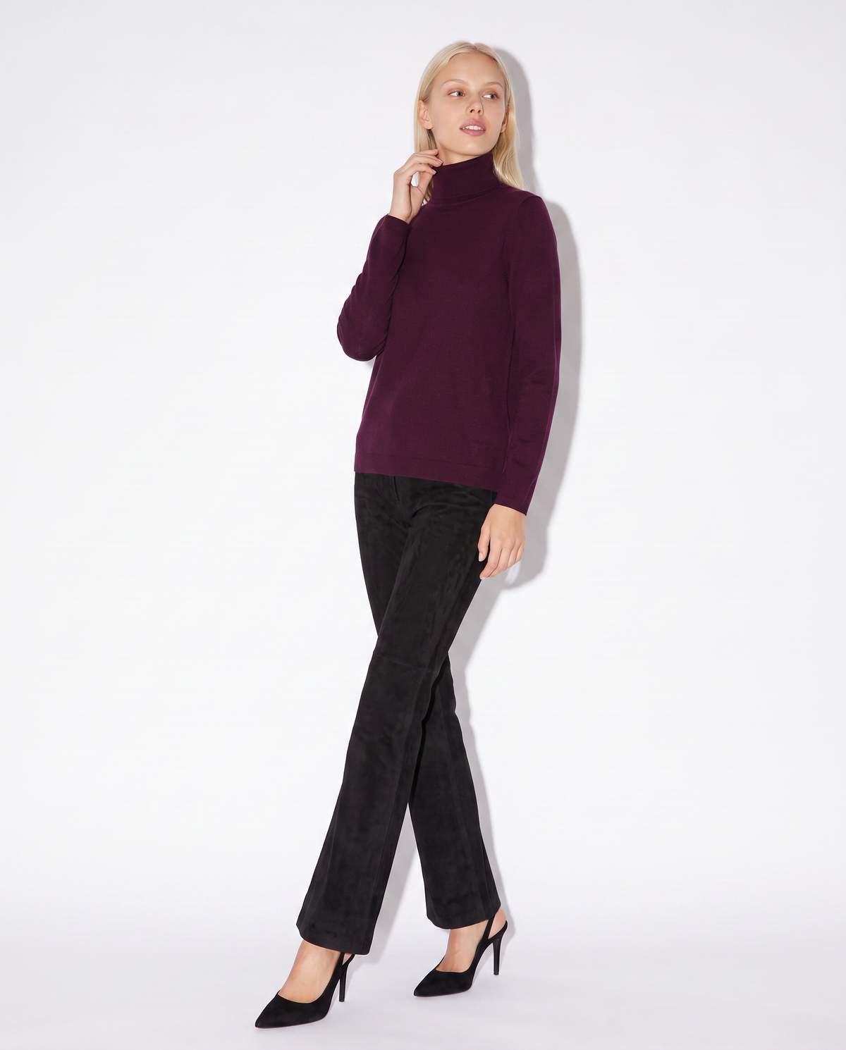 Basic Slim Fit High Neck Pullover - Red