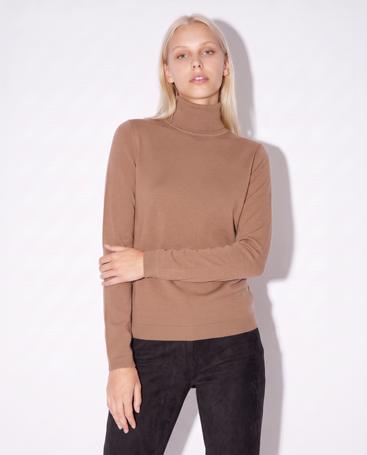 Basic Slim Fit High Neck Pullover - BROWN