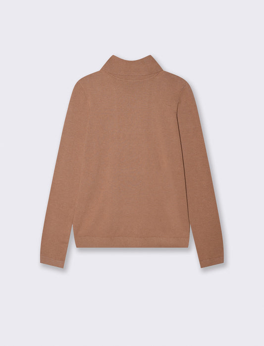 Basic Slim Fit High Neck Pullover - BROWN