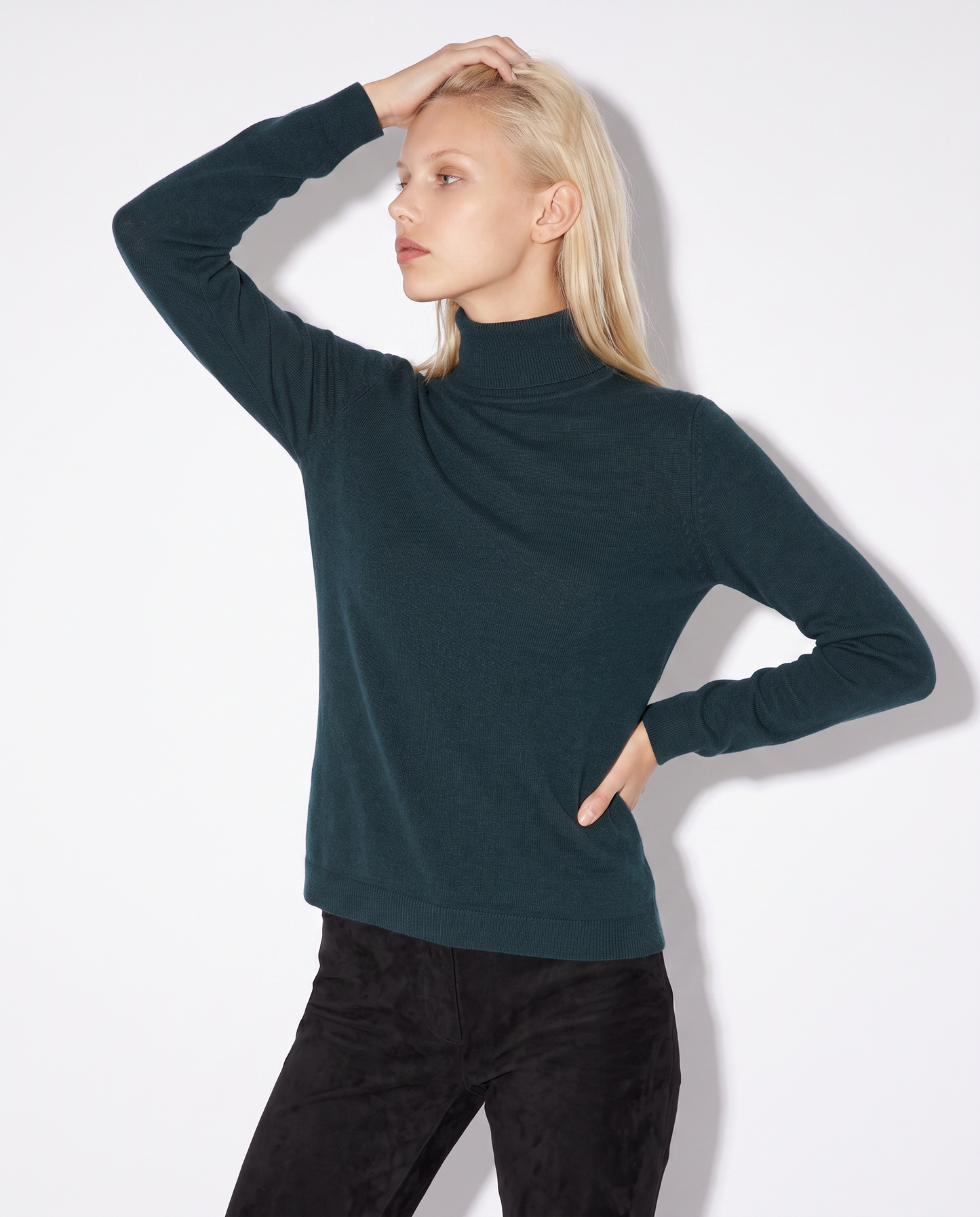 Basic Slim Fit High Neck Pullover - Green