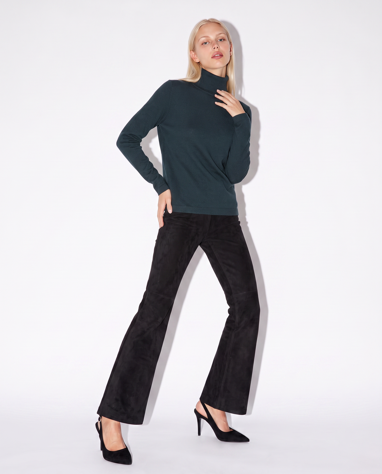 Basic Slim Fit High Neck Pullover - Green