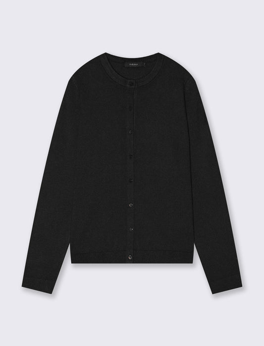 Basic Crew Neck Cardigan Regular Fit - Black