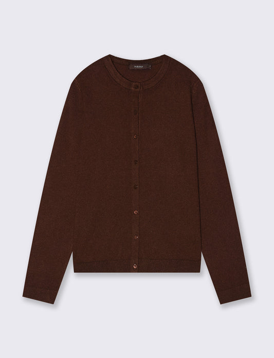 Basic Crew Neck Cardigan Regular Fit - Brown