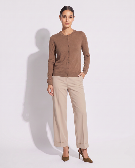 Cardigan basico girocollo vestibilità regolare - Cammello