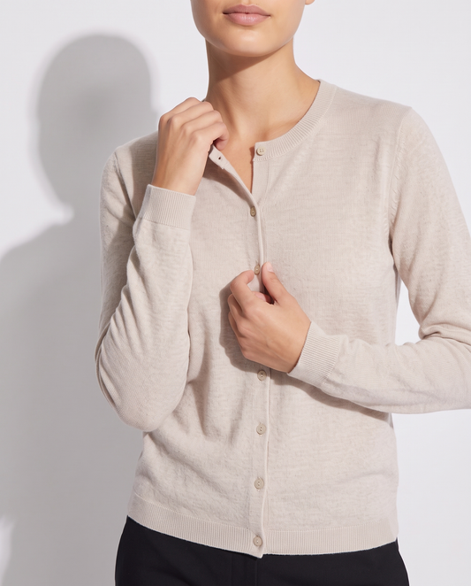 Cardigan basico girocollo vestibilità regolare - Avorio