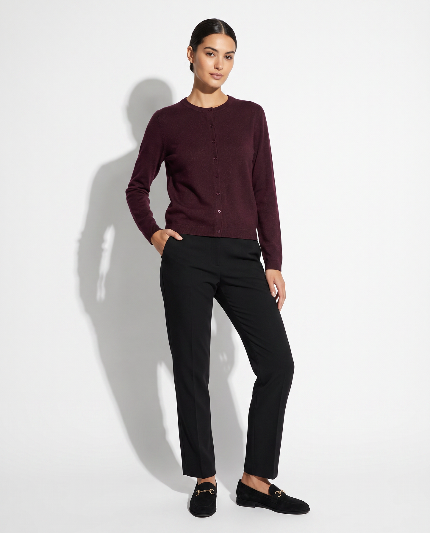 Cardigan basico girocollo vestibilità regolare - Bordeaux