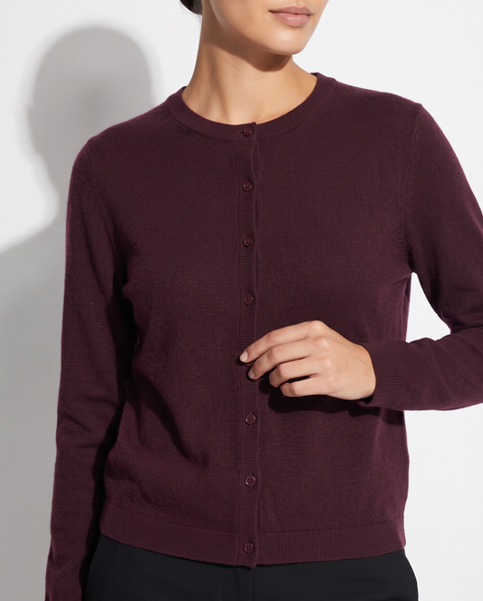 Cardigan basico girocollo vestibilità regolare - Bordeaux