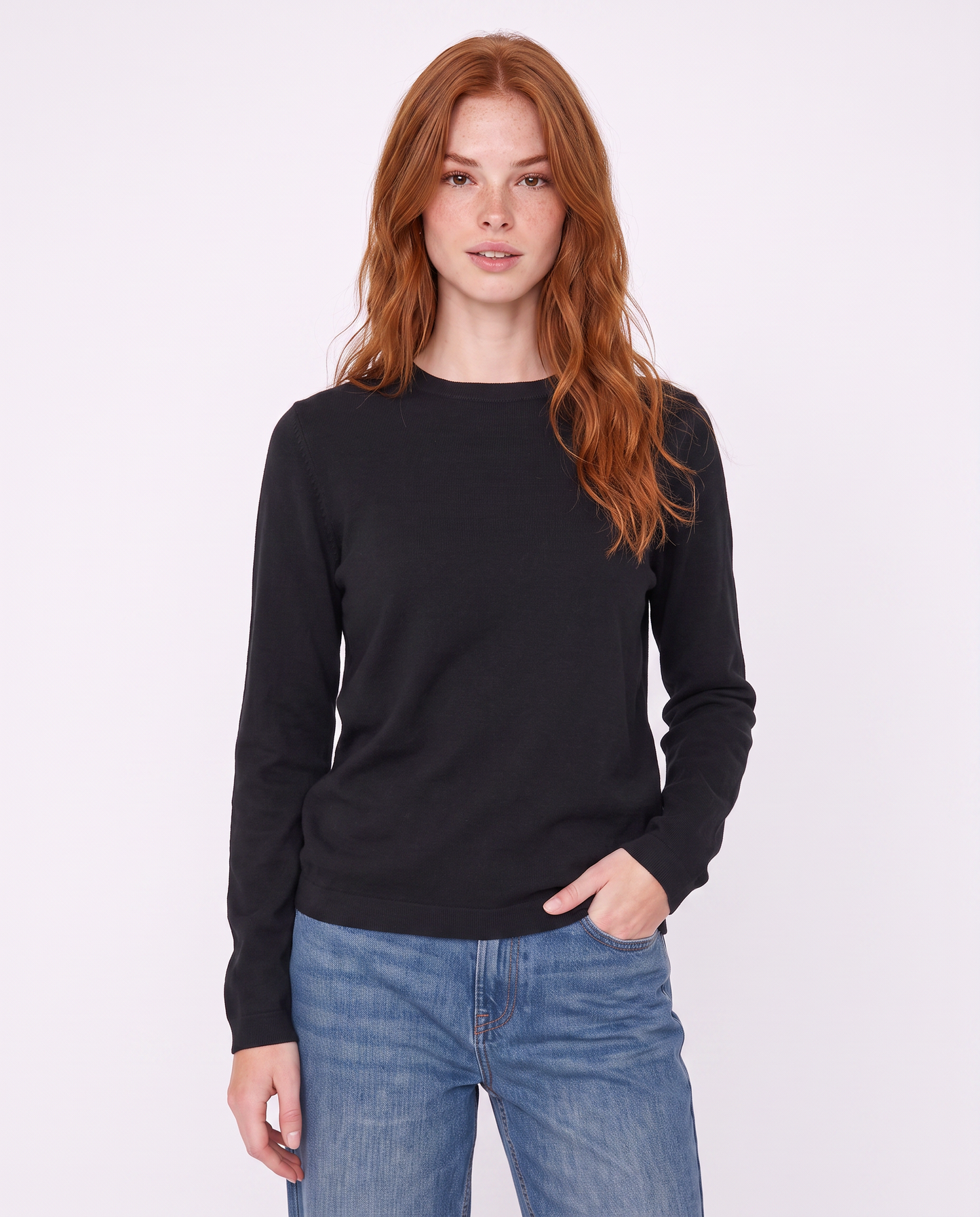 Pullover basico girocollo a manica lunga - Nero