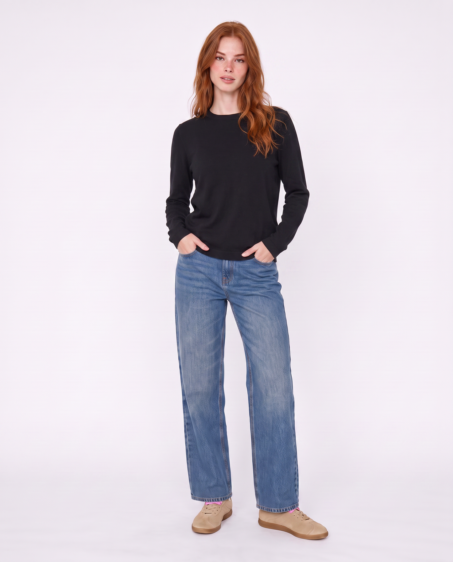 Pullover basico girocollo a manica lunga - Nero