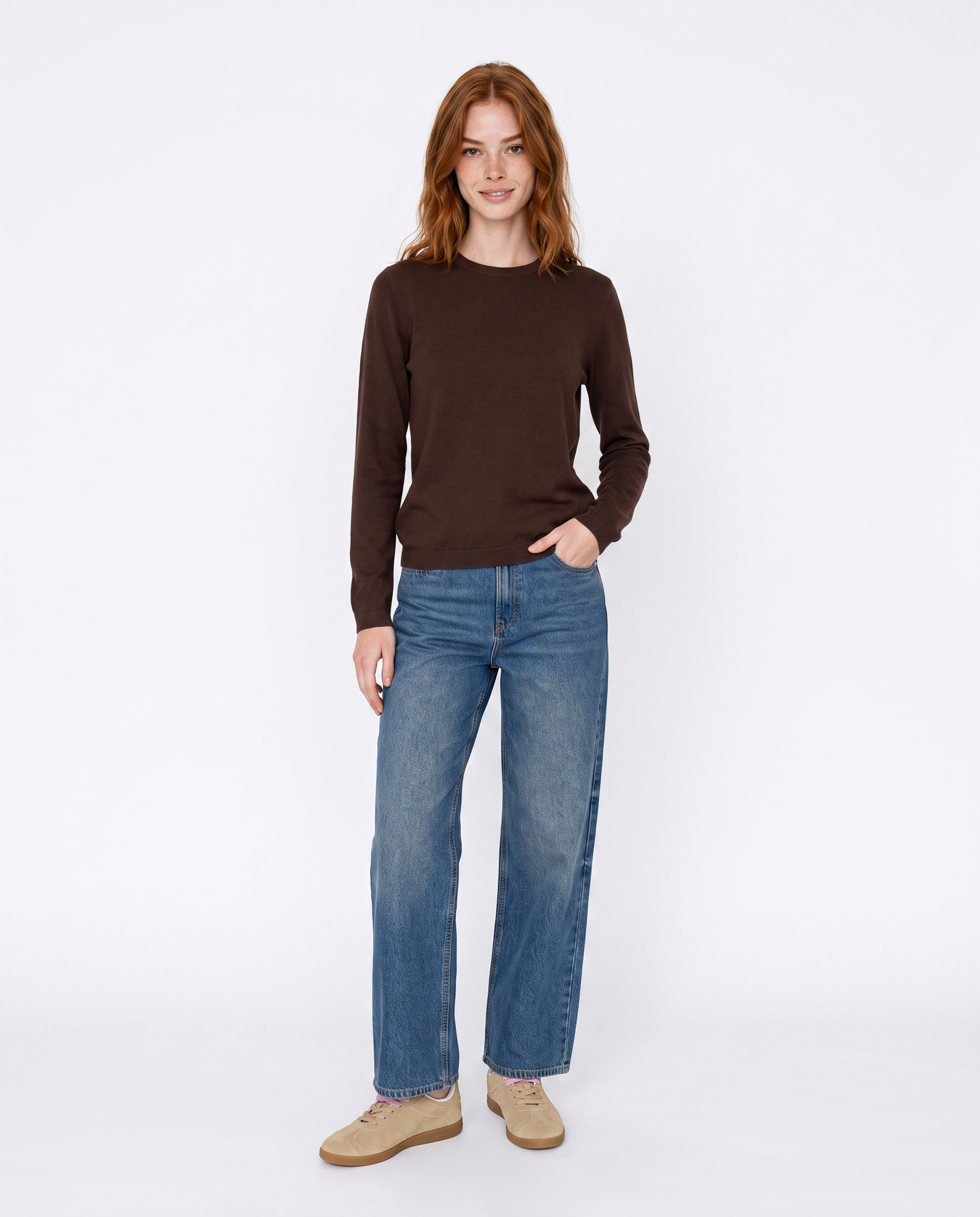 Basic long-sleeve crewneck pullover - Brown