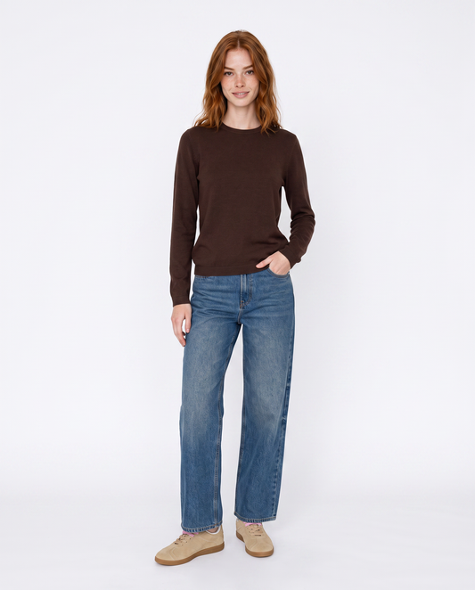 Basic long-sleeve crewneck pullover - Brown