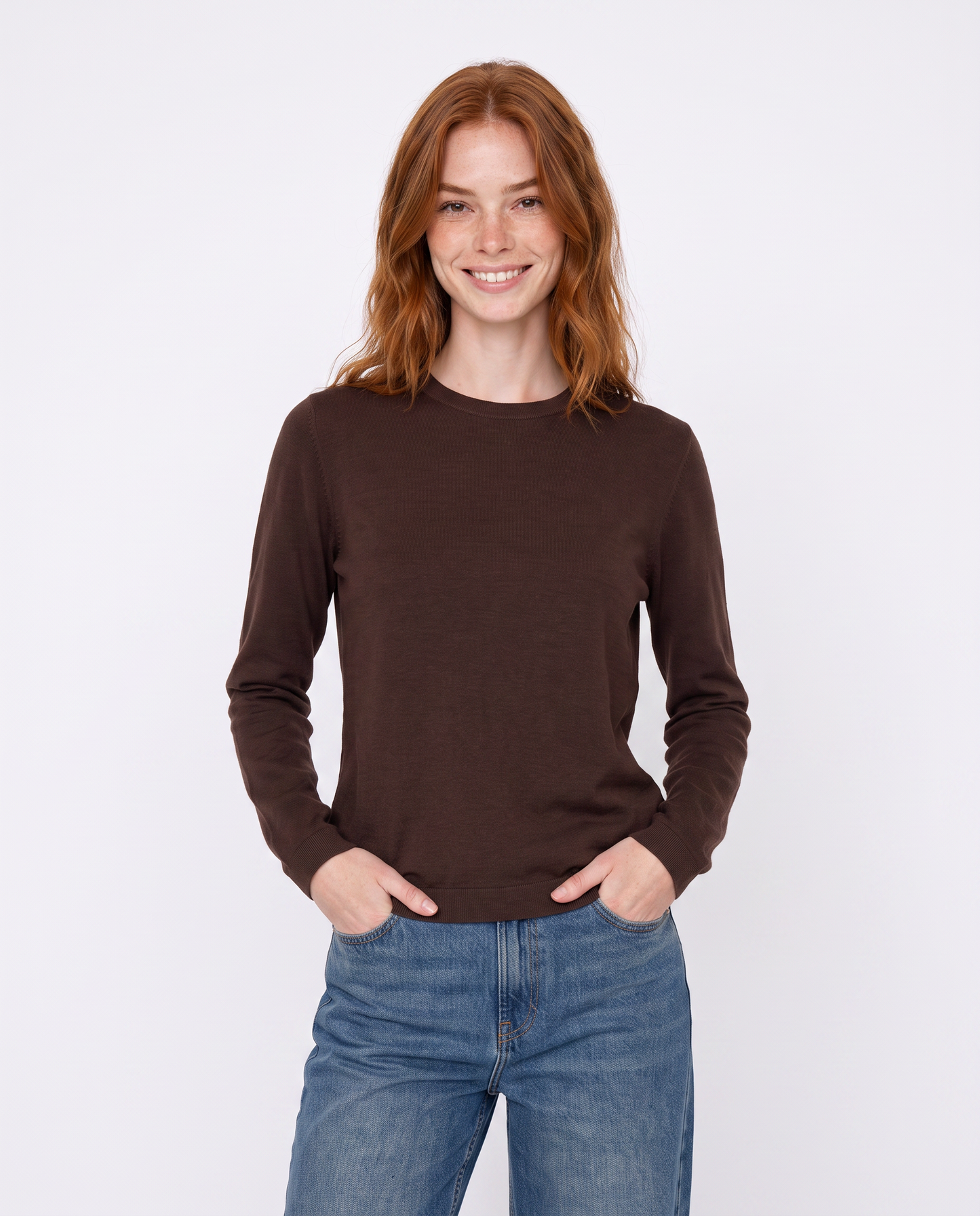 Basic long-sleeve crewneck pullover - Brown
