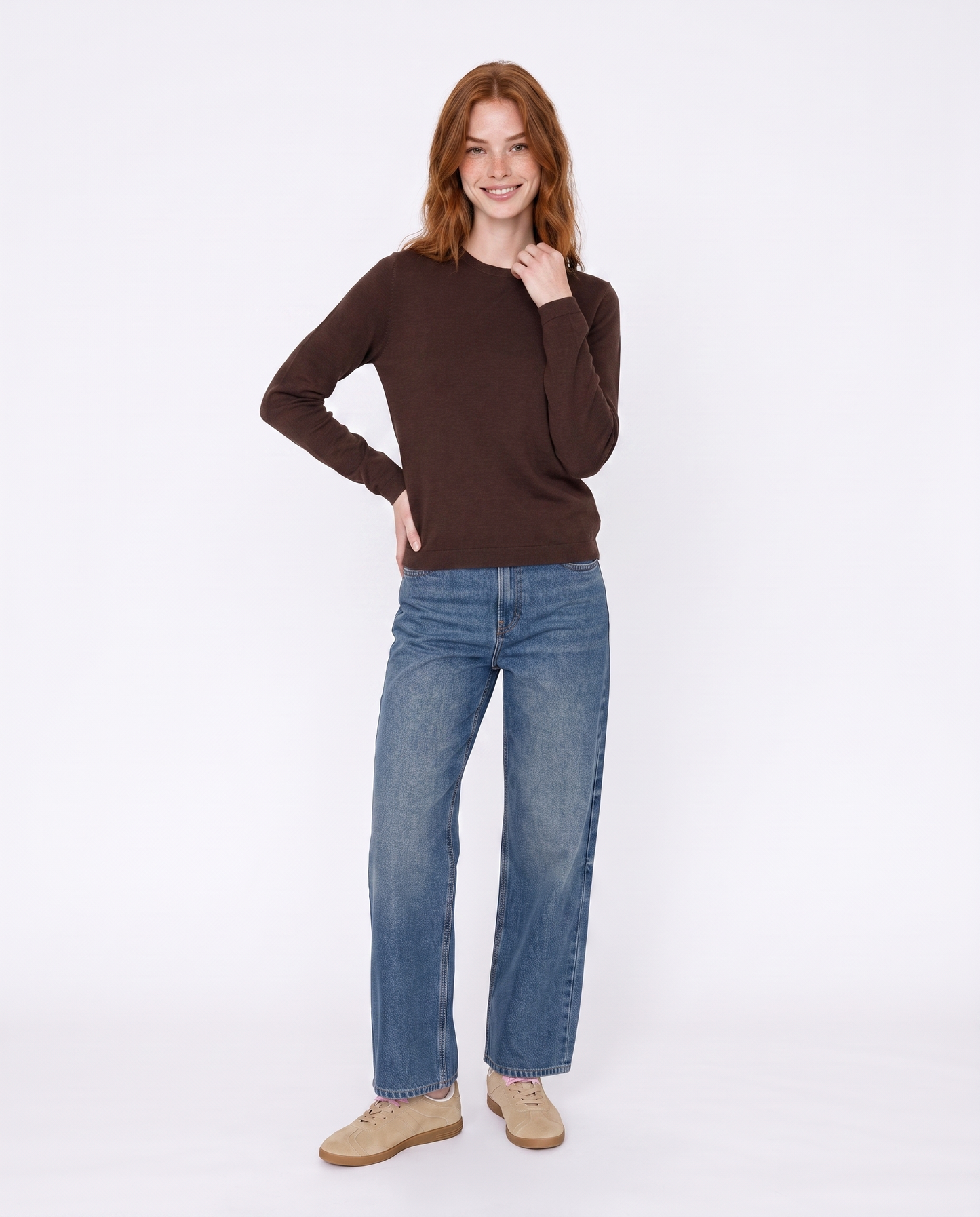 Basic long-sleeve crewneck pullover - Brown