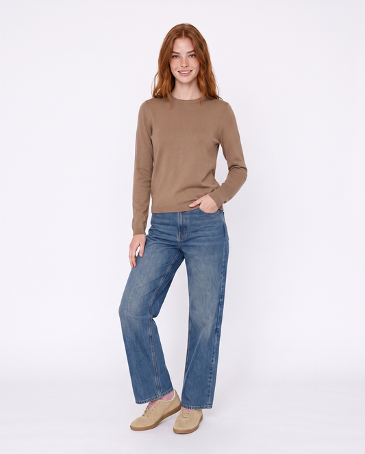 Basic long-sleeve crewneck pullover - BROWN