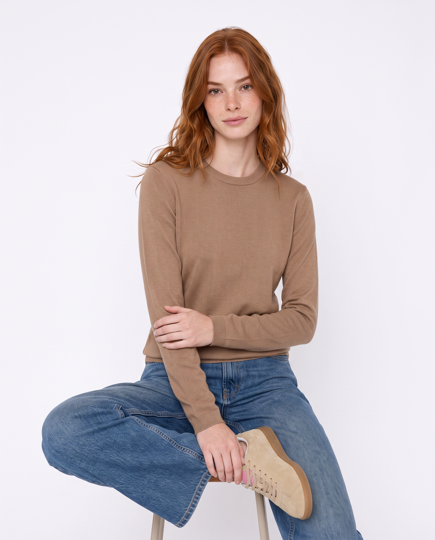 Basic long-sleeve crewneck pullover - BROWN