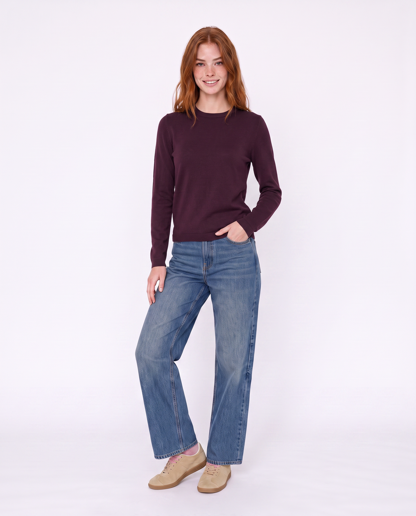 Basic long-sleeve crewneck pullover - Red