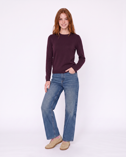 Basic long-sleeve crewneck pullover - Red