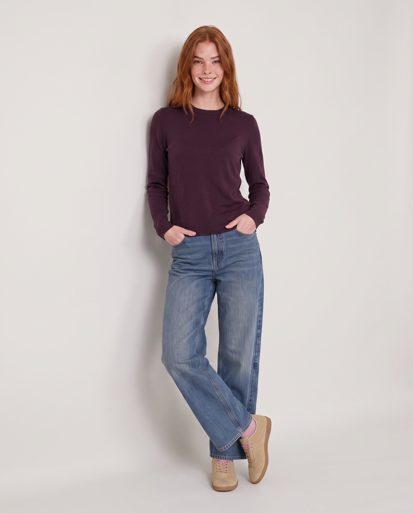 Basic long-sleeve crewneck pullover - Red