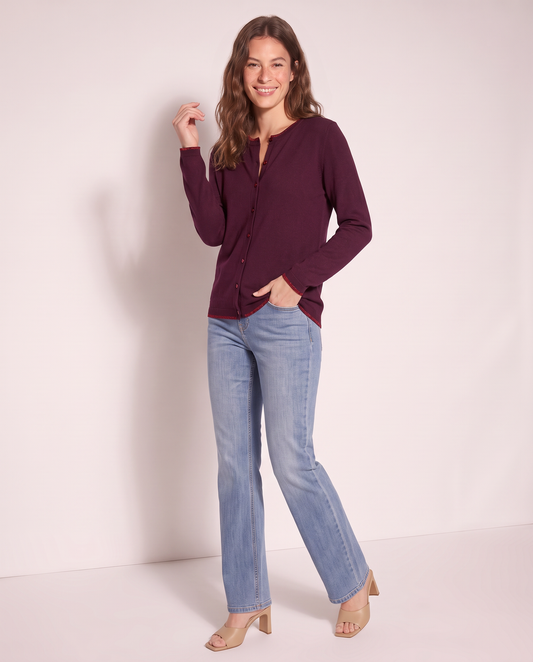 Cardigan Lungo con Bordino Lurex - Bordeaux