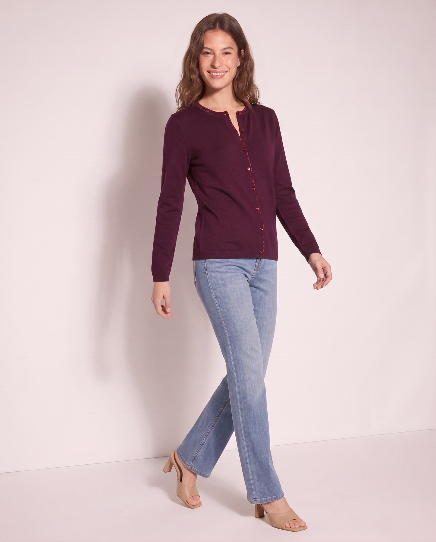 Cardigan Lungo con Bordino Lurex - Bordeaux