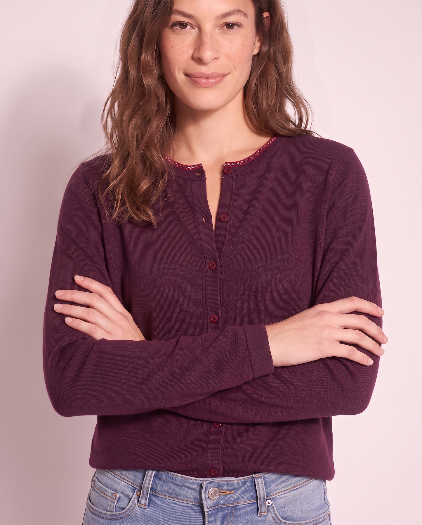 Cardigan Lungo con Bordino Lurex - Bordeaux